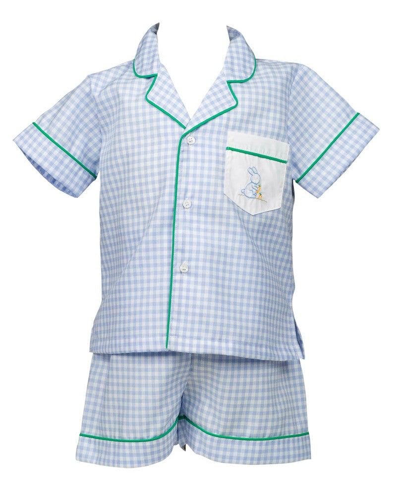 Proper Peony Boys Short Loungewear Set - Bitsy Blue Gingham Easter