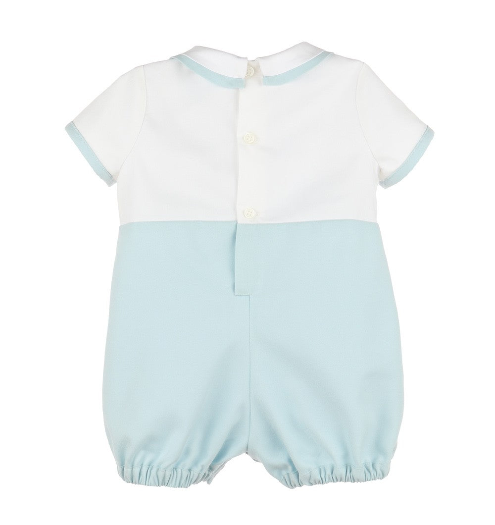 Luli & Me Baby Boys Two Tones - White & Blue - Bubble with Collar