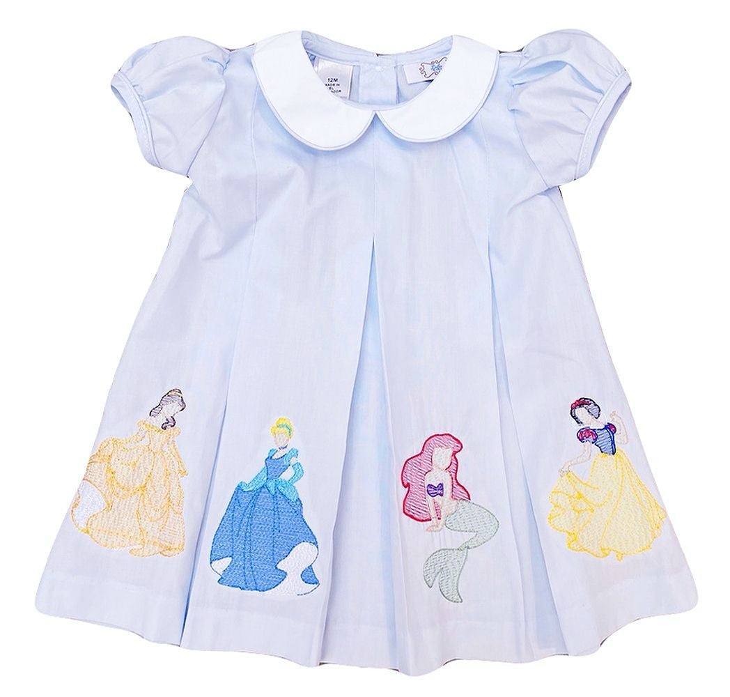 LuLu BeBe Girls Dana Dress - Embroidered Princesses - Blue by LuLu BeBe