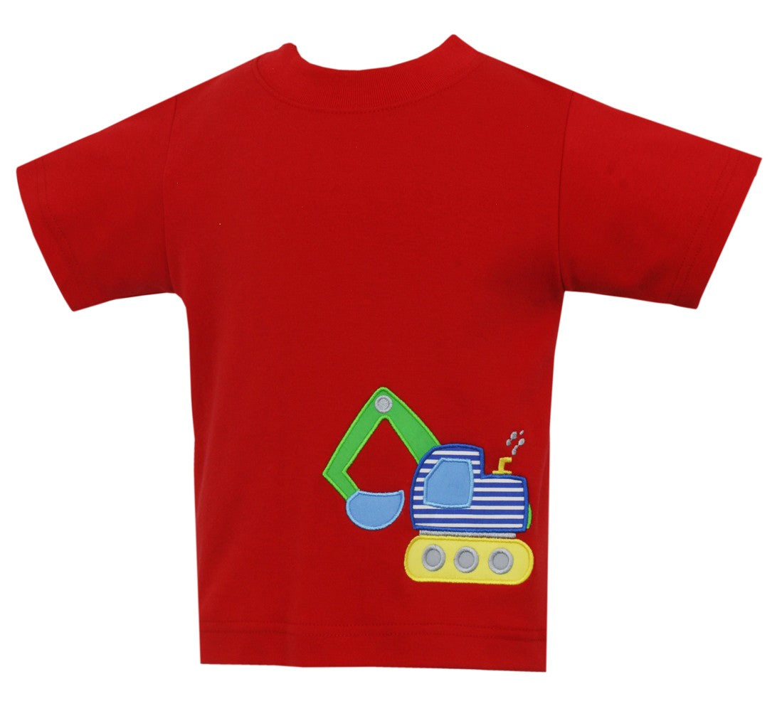 Claire & Charlie Boys Shirt - Red with Excavator Truck by Claire & Charlie