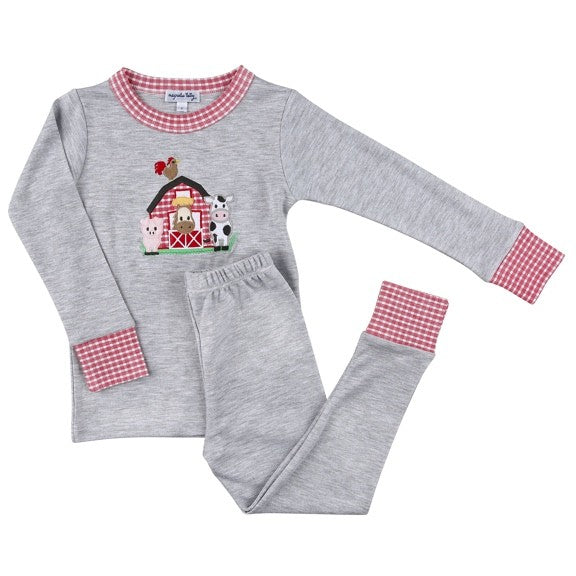 Magnolia Baby Gray On the Farm Applique Long Pajamas by Magnolia Baby