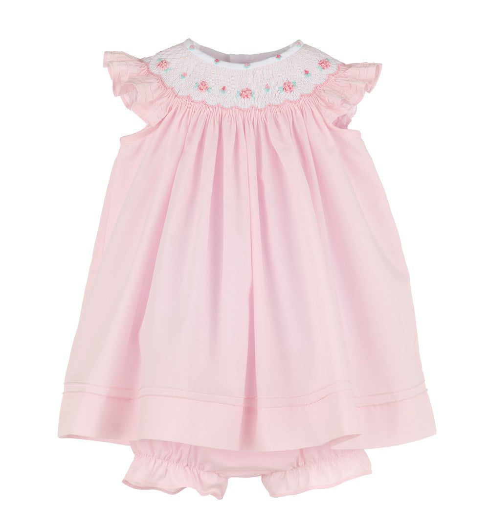Luli & Me Baby Girls Classic Pink Smocked Bishop Dress