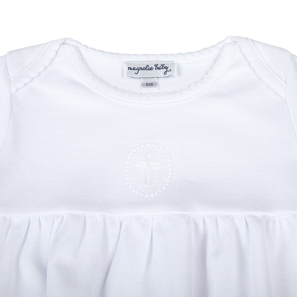 Magnolia Baby Blessed Embroidered Cross Gathered Gown