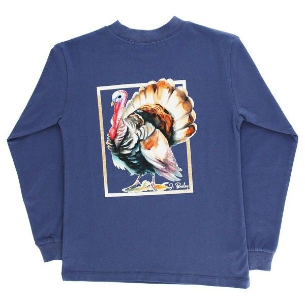 Bailey Boys J. Bailey Logo Tee Shirt - Denim Blue with Thanksgiving Turkey
