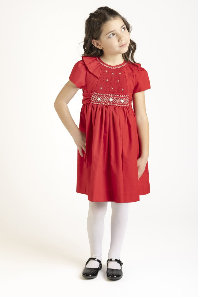 Luli & Me Girls Timeless Bliss Red Smocked Christmas Dress