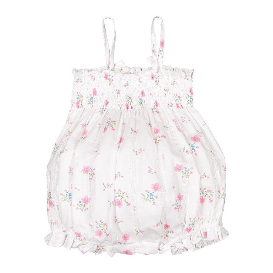 Sal & Pimenta Girls Smocked Bubble - Hot Pink Bouquet Floral