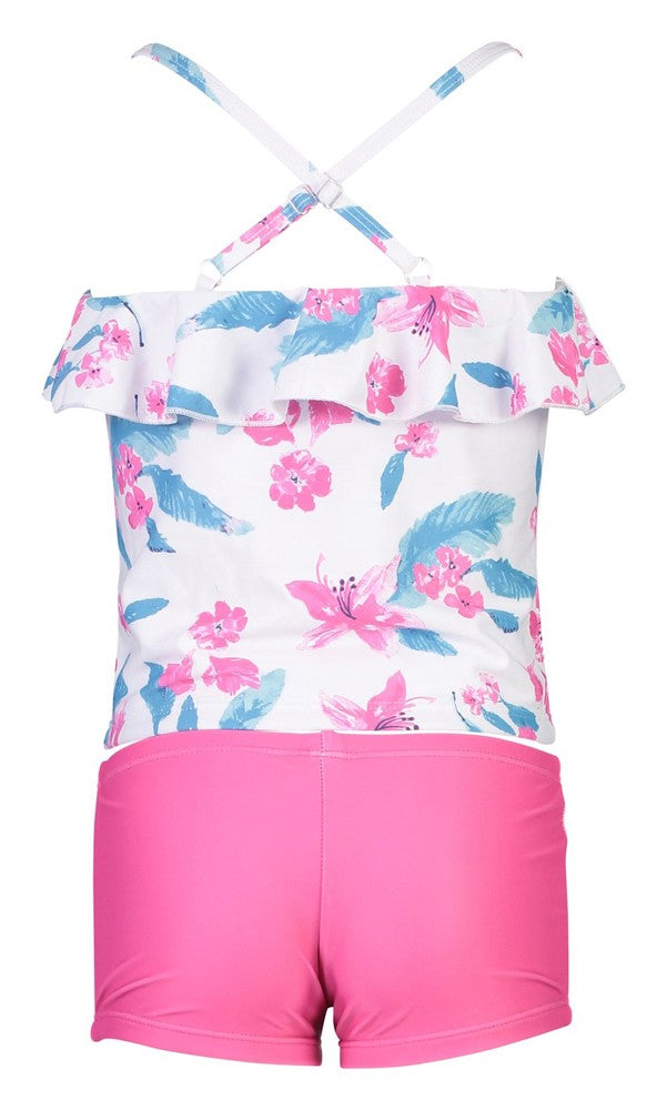 Snapper Rock Girls Fuchsia Pink / Blue Lily Frilled Tankini Swimsuit