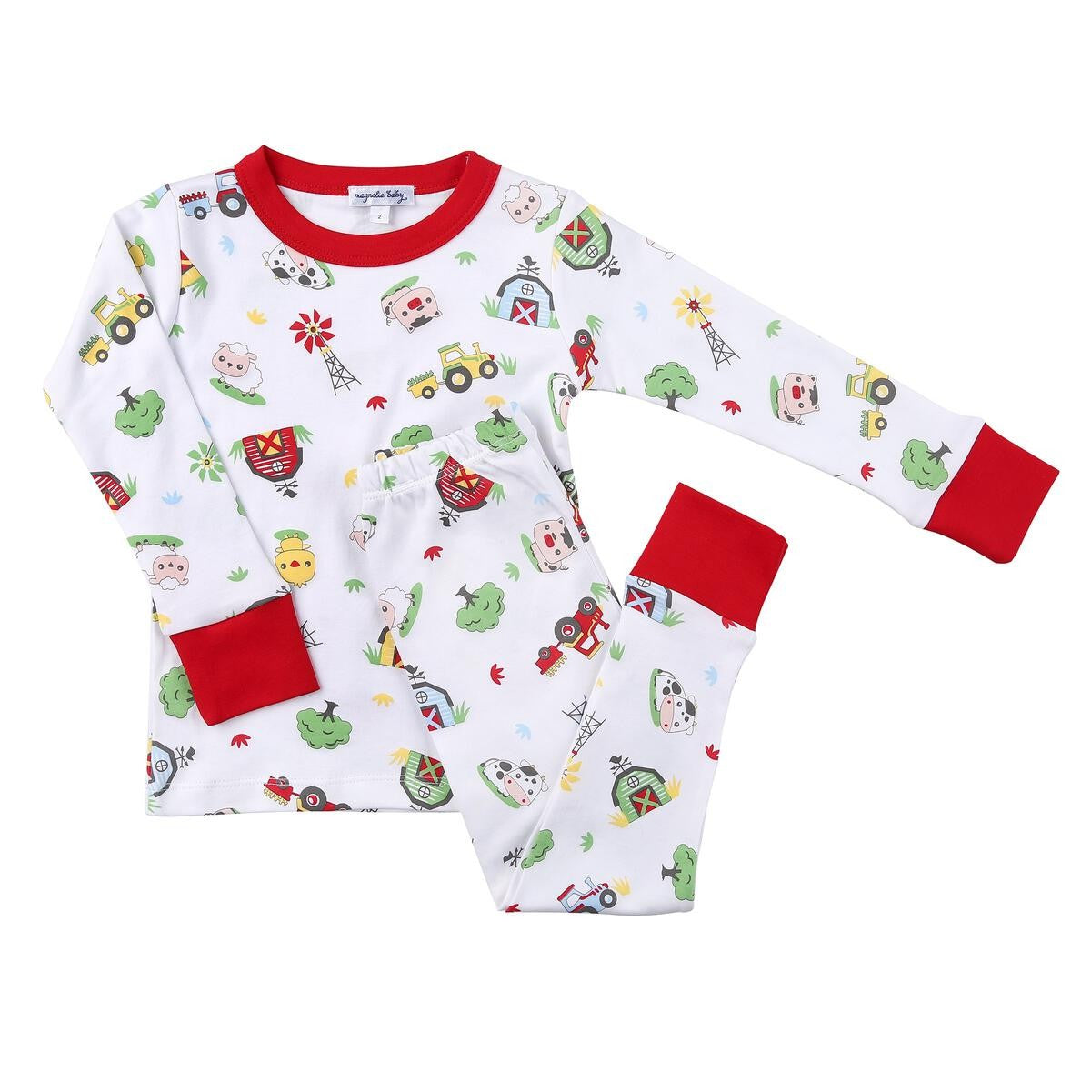 Magnolia Baby Boys / Girls Red Farm Life Long Pajamas