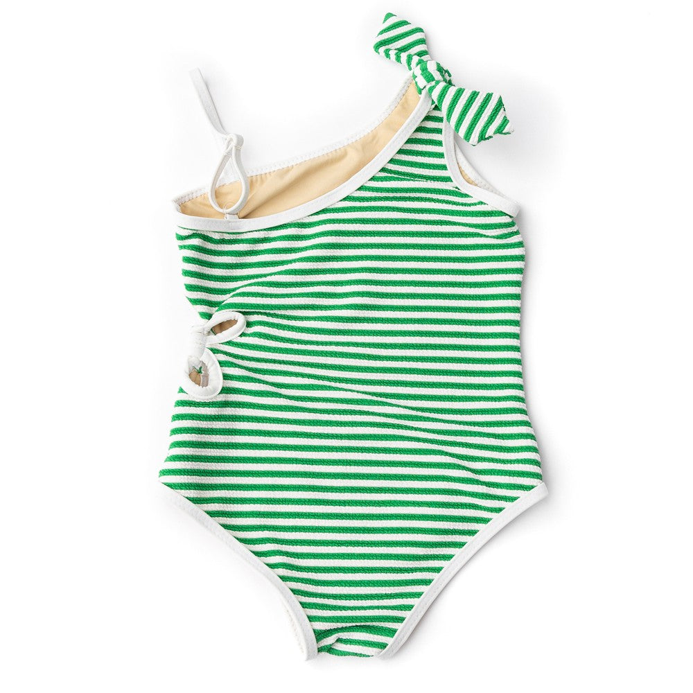 Shade Critters Girls Green Stripe Rib Daisy Cut Out Swimsuit