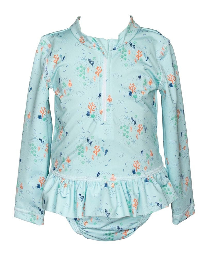 Proper Peony Girls Aqua Ocean Reef Rash Guard Set