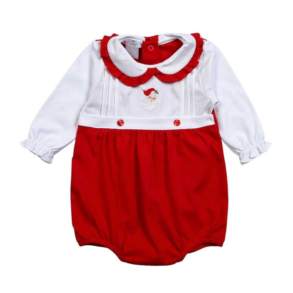 Baby Loren Red Santa Claus Hand Embroidered Pima Bubble - Girls by Baby Loren