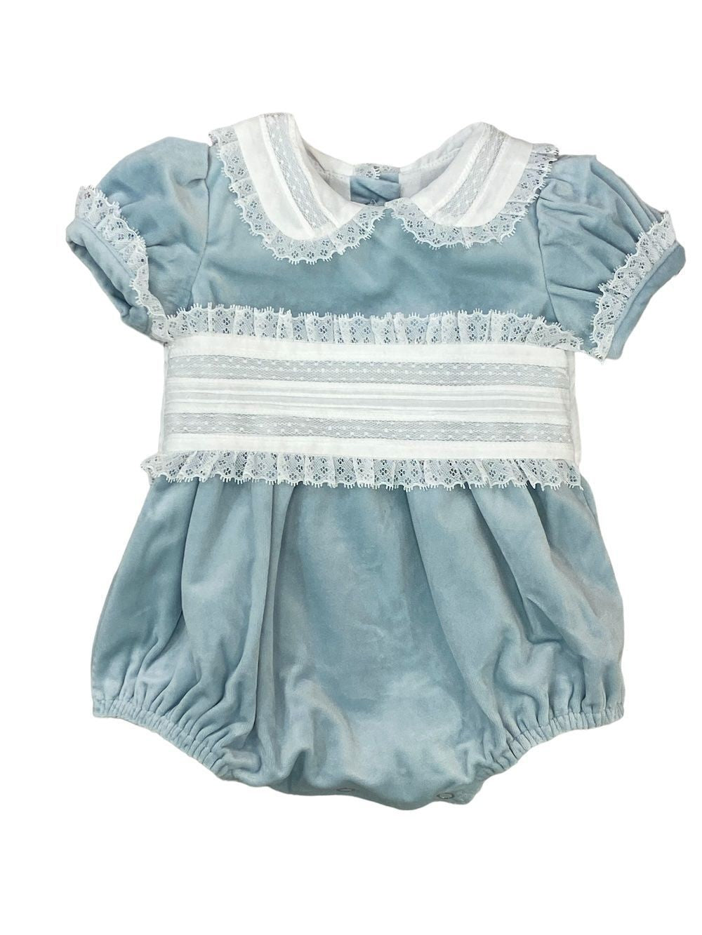 LuLu BeBe Baby Girls Velvet Bubble with Lace Trim - Ice Blue by LuLu BeBe