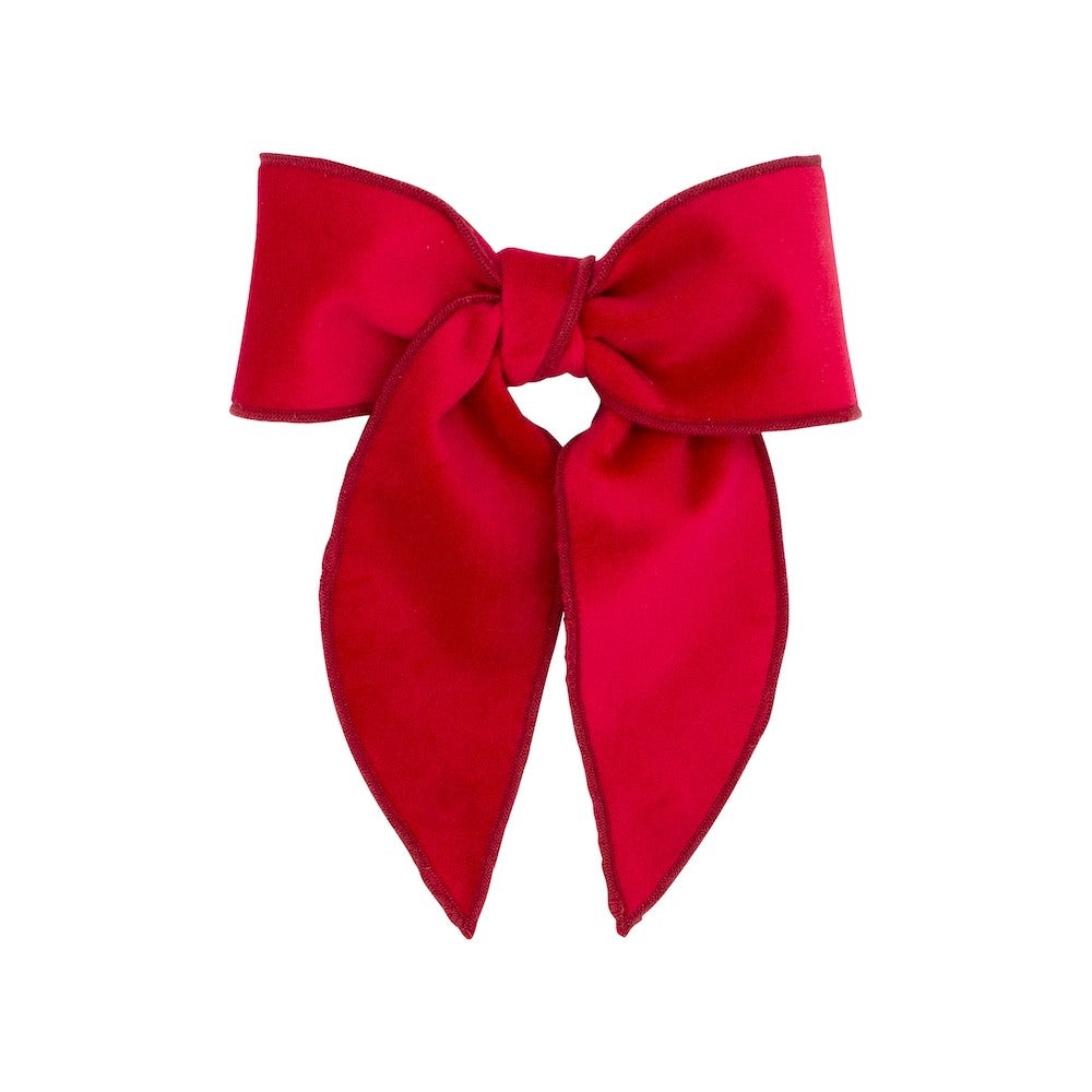 Wee Ones Girls Velvet Bow with Whimsy Streamers - Cranberry Red