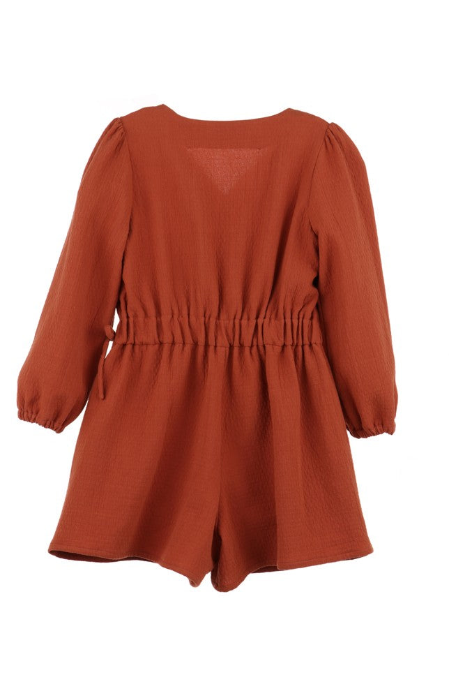 Luli & Me Gabby Girls Grace Wrap Romper - Autumn Rust by Luli & Me