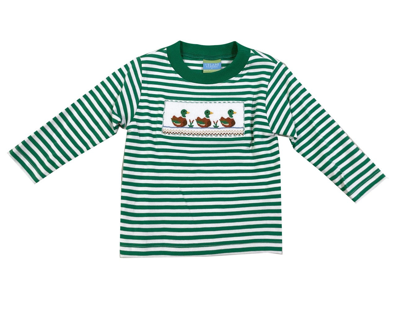 Anavini Velani Boys Green Stripe Shirt - Smocked Mallard Ducks by Anavini