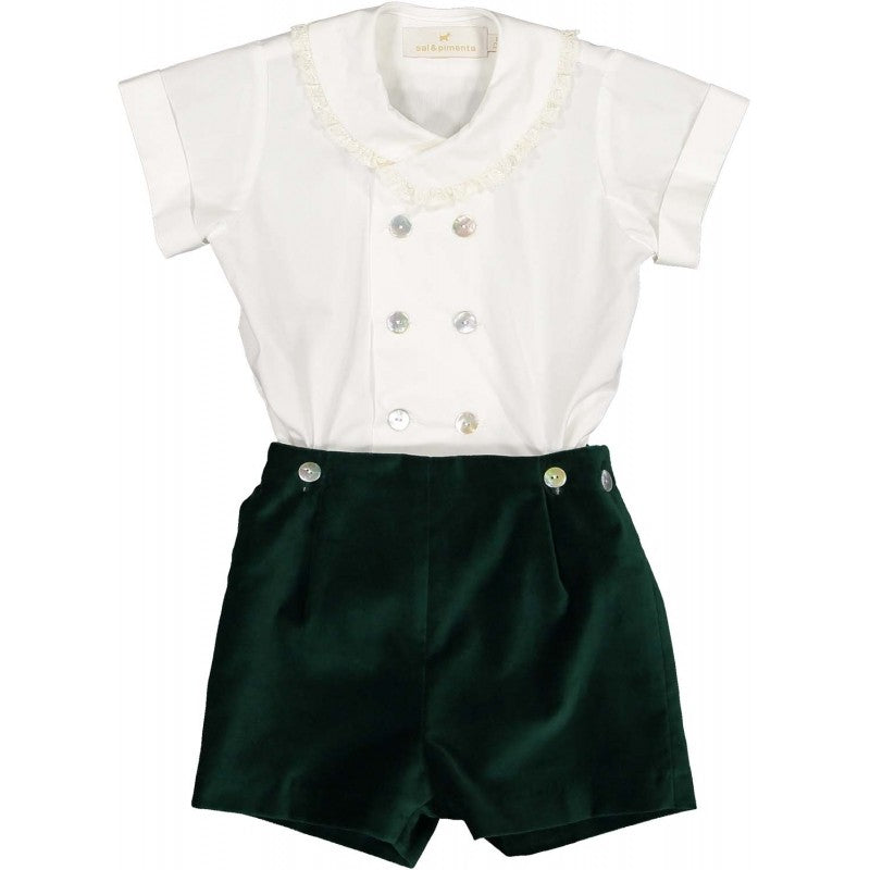 Sal & Pimenta Baby / Toddler Boys Dressy Set - Royal Emerald Green Velvet