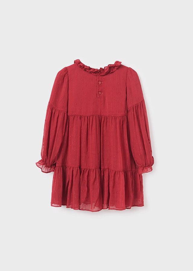 Abel & Lula Girls Plumetti Dotted Swiss Tiered Dress - Raspberry Red