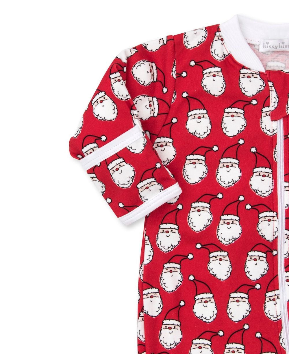 Kissy Kissy Baby Footie with Zipper - Red HO HO HO Santa Claus Print