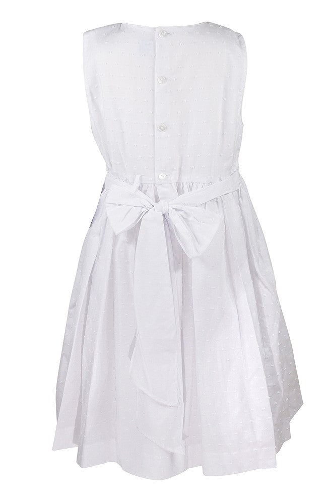 Luli & Me Girls Swiss Dot Smocked Sleeveless Dress - White