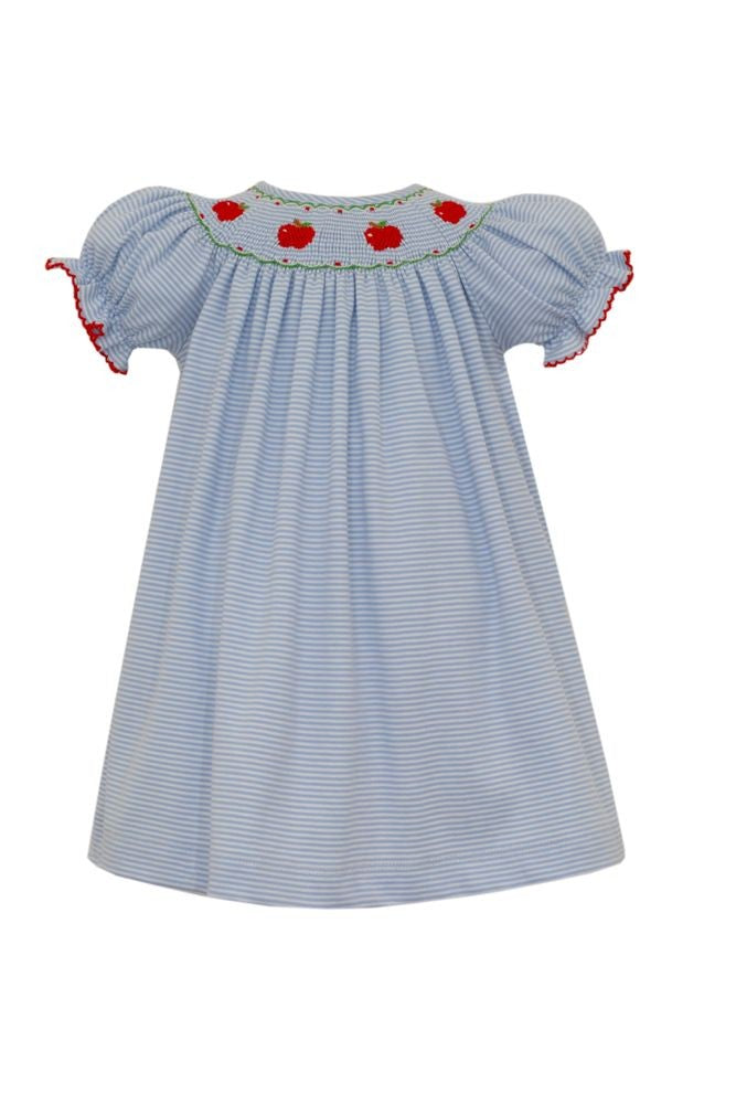 Petit Bebe Knits Girls Light Blue Striped Bishop Dress - Smocked Apples