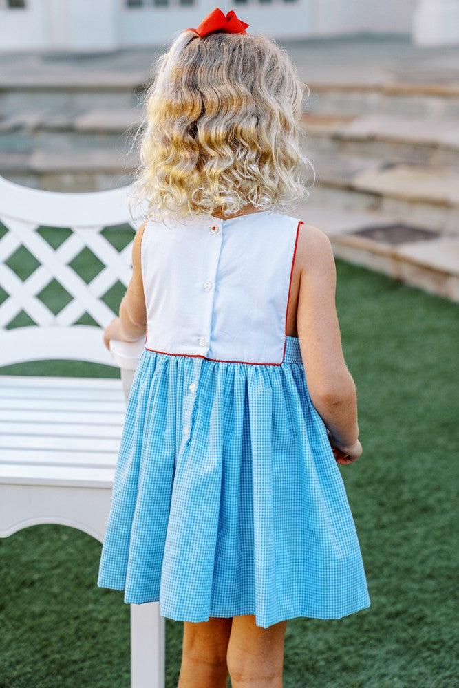 Proper Peony Girls Sun Dress - Blue Vineyard Sailboat