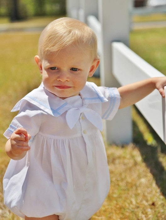 Feltman Brothers Infant Boys Sailor Suit Bubble - White with Light Blue Trim
