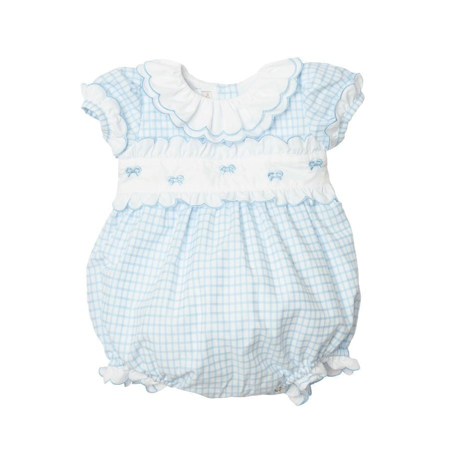 Sal & Pimenta Girls Bubble - Blue Check - Embroidered Bows