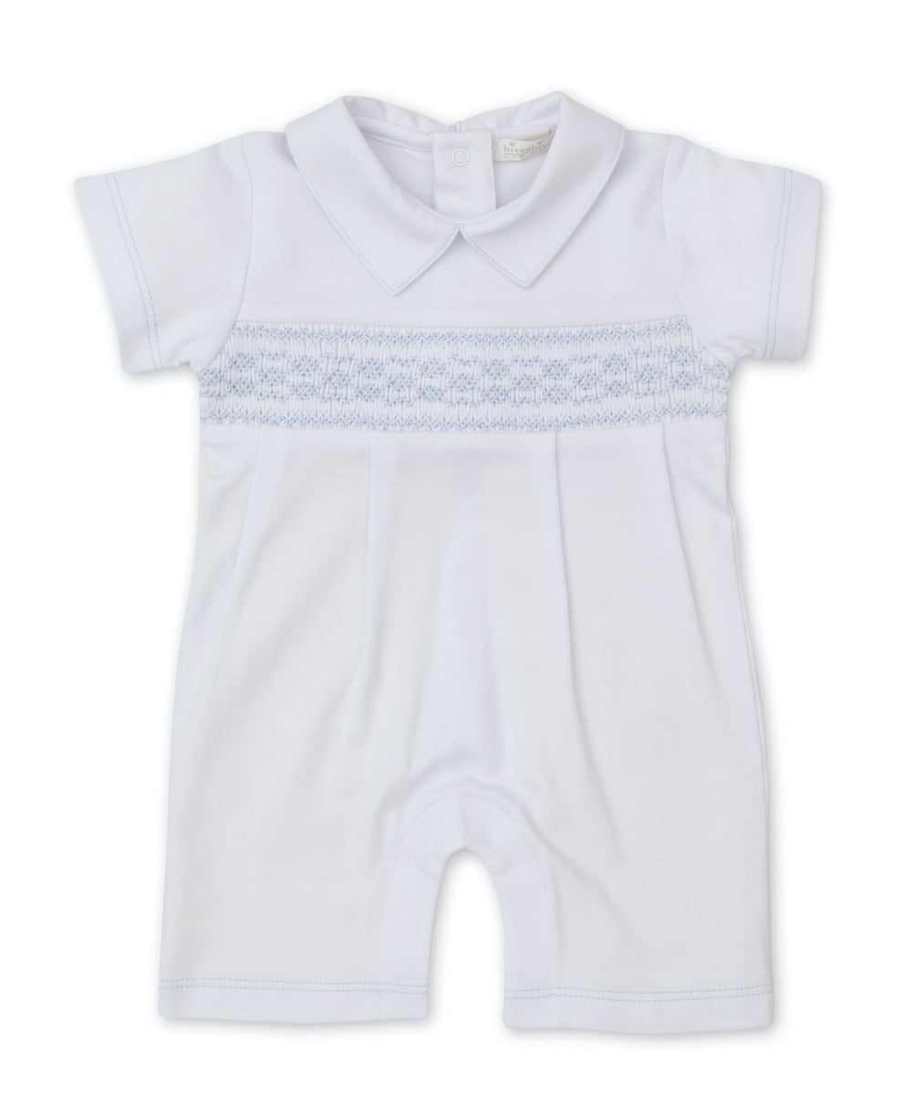 Kissy Kissy Baby Boys Classic Short Playsuit - White Smocked in Light Blue