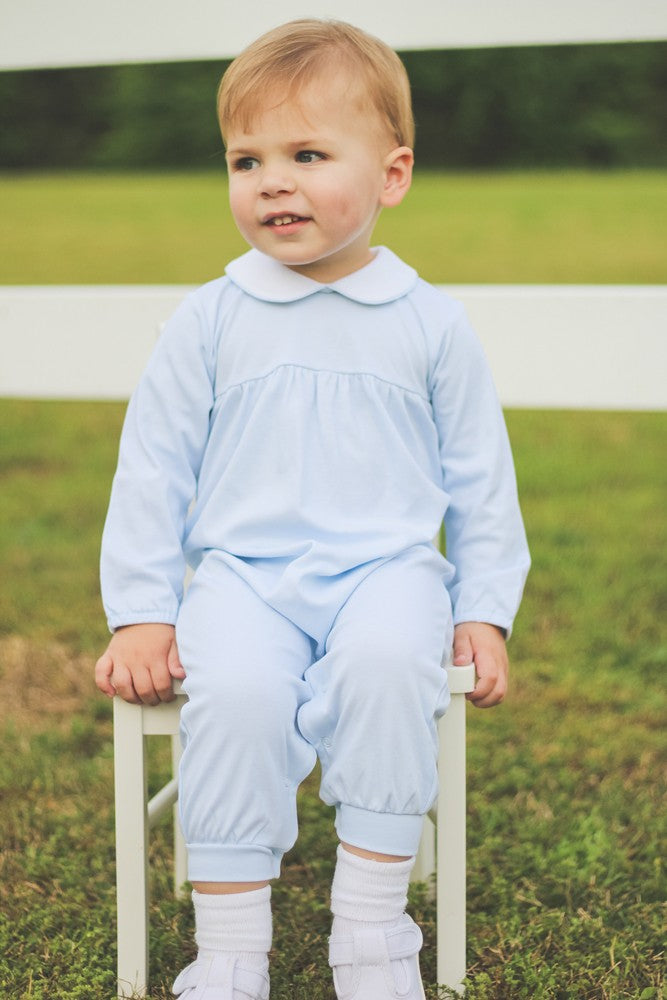 Proper Peony Parkside Baby Boys / Girls Long Romper - Long Sleeves - Light Blue