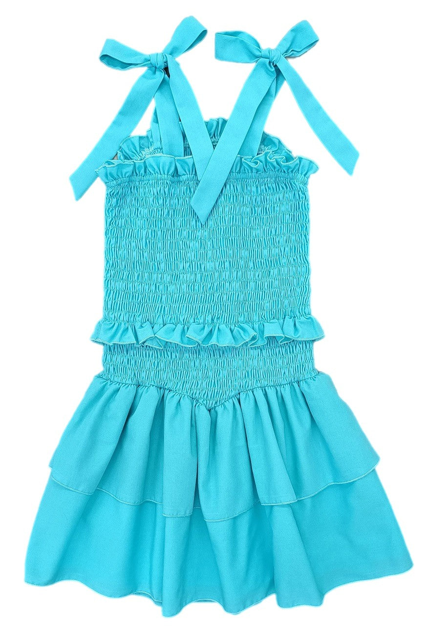 James & Lottie Be Elizabeth Girls Smocked Woven Dress - Turquoise by James & Lottie