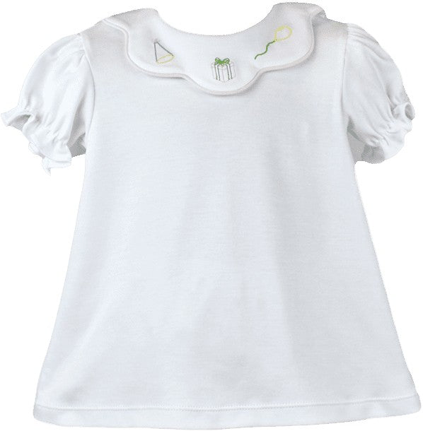 Lullaby Set Girls White Scarlett Blouse - Scallop Collar - Birthday Embroidery