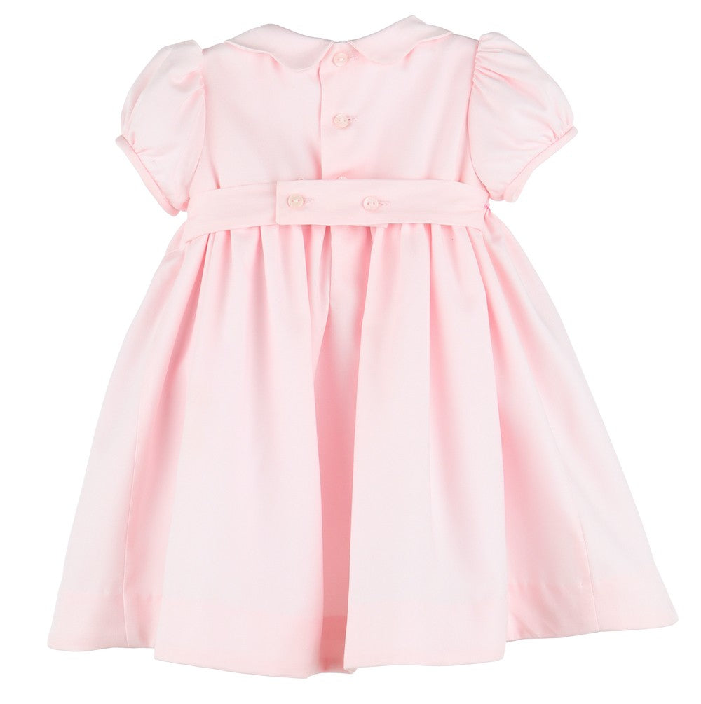 Luli & Me Girls Bouquet Smocked Dress - Scallop Collar - Pink