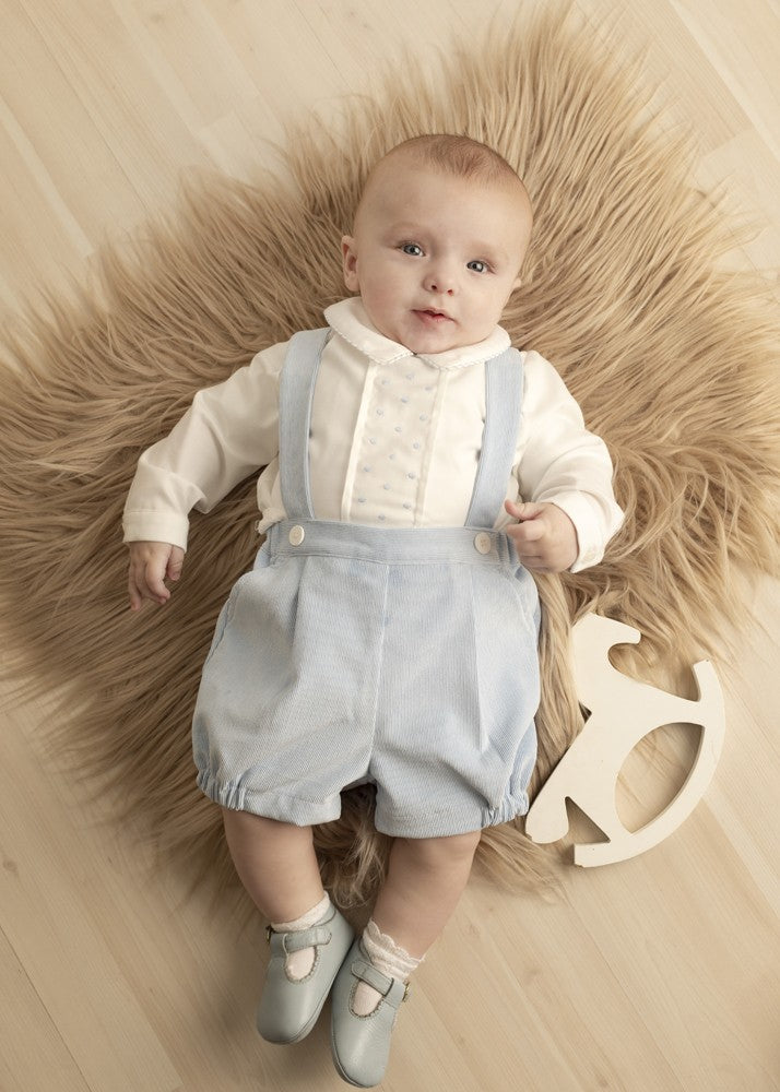 Luli & Me Baby Boys Light Blue Cord Suspender Set - Embroidered Shirt