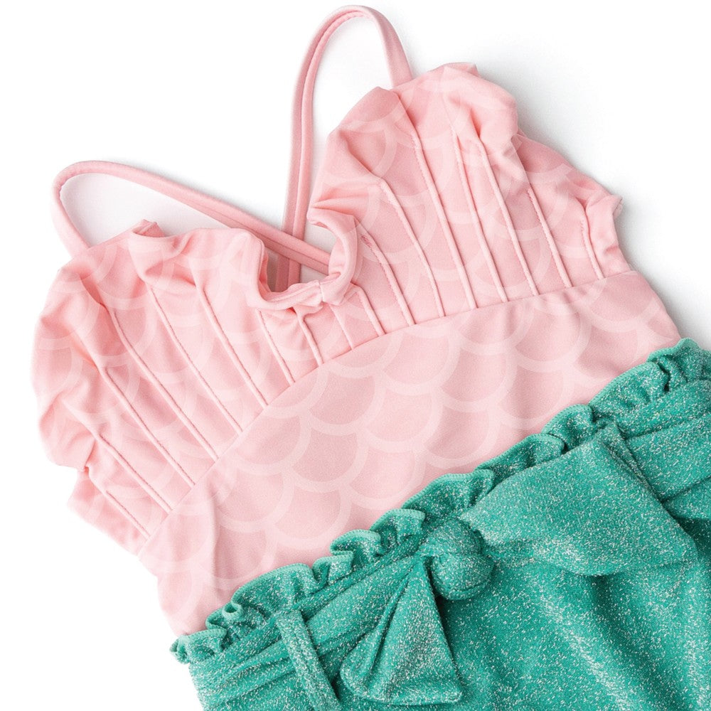 Shade Critters Girls Mermaid Shell Shimmer Swimsuit - Pink