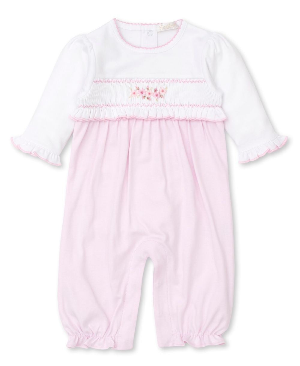 Kissy Kissy Baby Girls Pink / White Playsuit Romper - Smocked Flowers