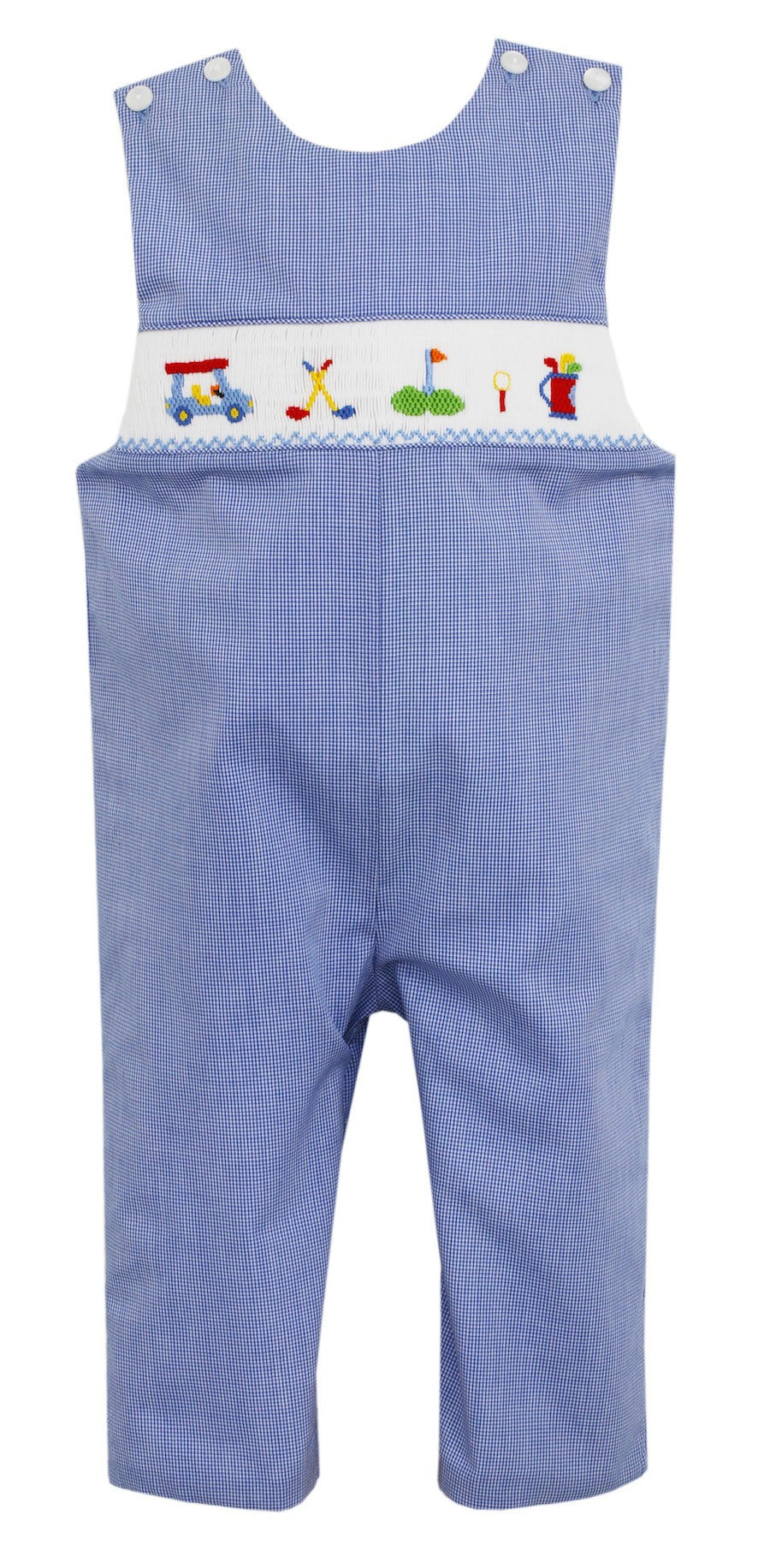 Petit Bebe Baby / Toddler Boys Royal Blue Check Smocked Golf Longall