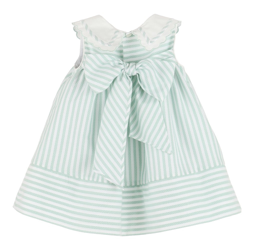 Sophie & Lucas Girls Coastal Classics Striped Dress - Fancy Collar - Green