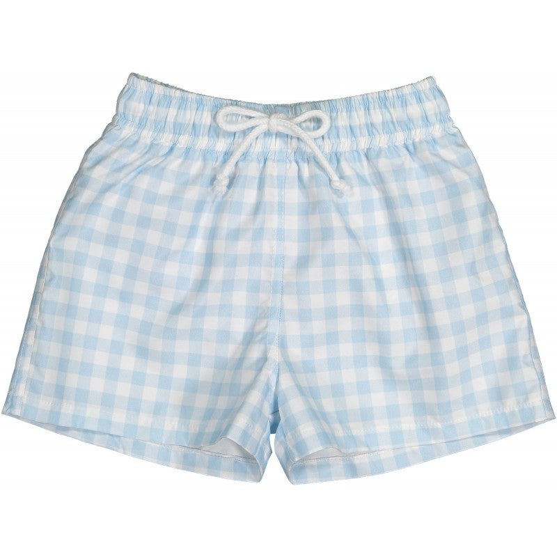 Sal & Pimenta Boys Swim Trunks - Light Blue Gingham