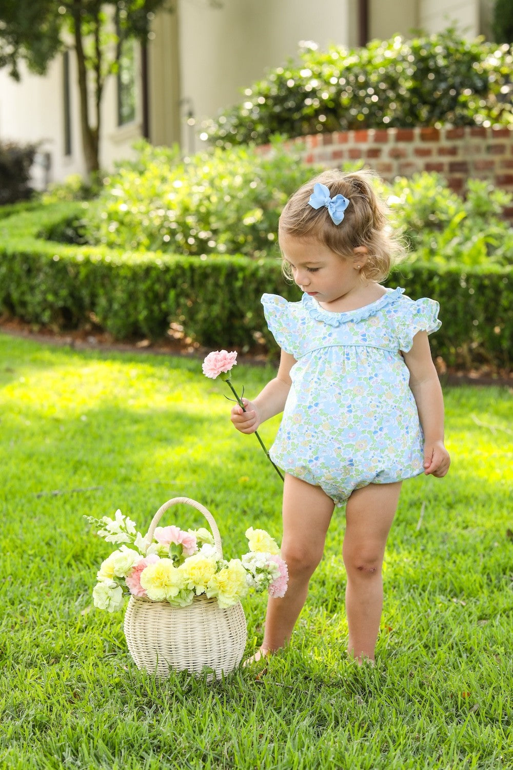 Trotter Street Kids Baby Girls Blue Blooming Floral Ruffle Bubble