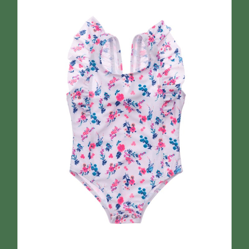 Snapper Rock Girls Pretty Petals Ruffle Shoulder Swimsuit - Bow on Back