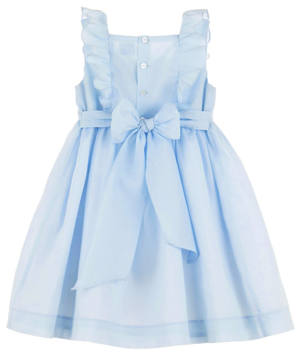 Luli & Me Girls Square Neck Smocked Ruffles Dress - Blue
