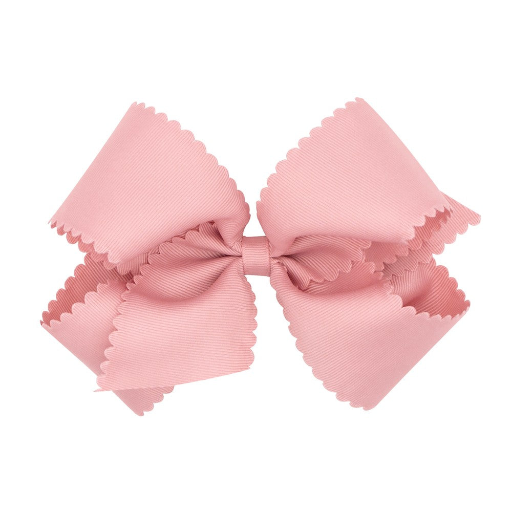 Wee Ones Girls Grosgrain Hair Bow on Clip - Scallop Edge - New Coral Rose Pink