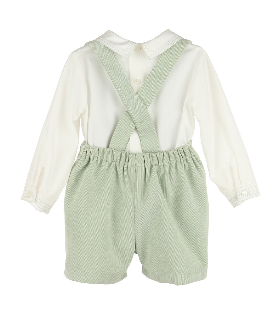 Luli & Me Boys Majestic Cord Suspender Shorts Set - Green by Luli & Me
