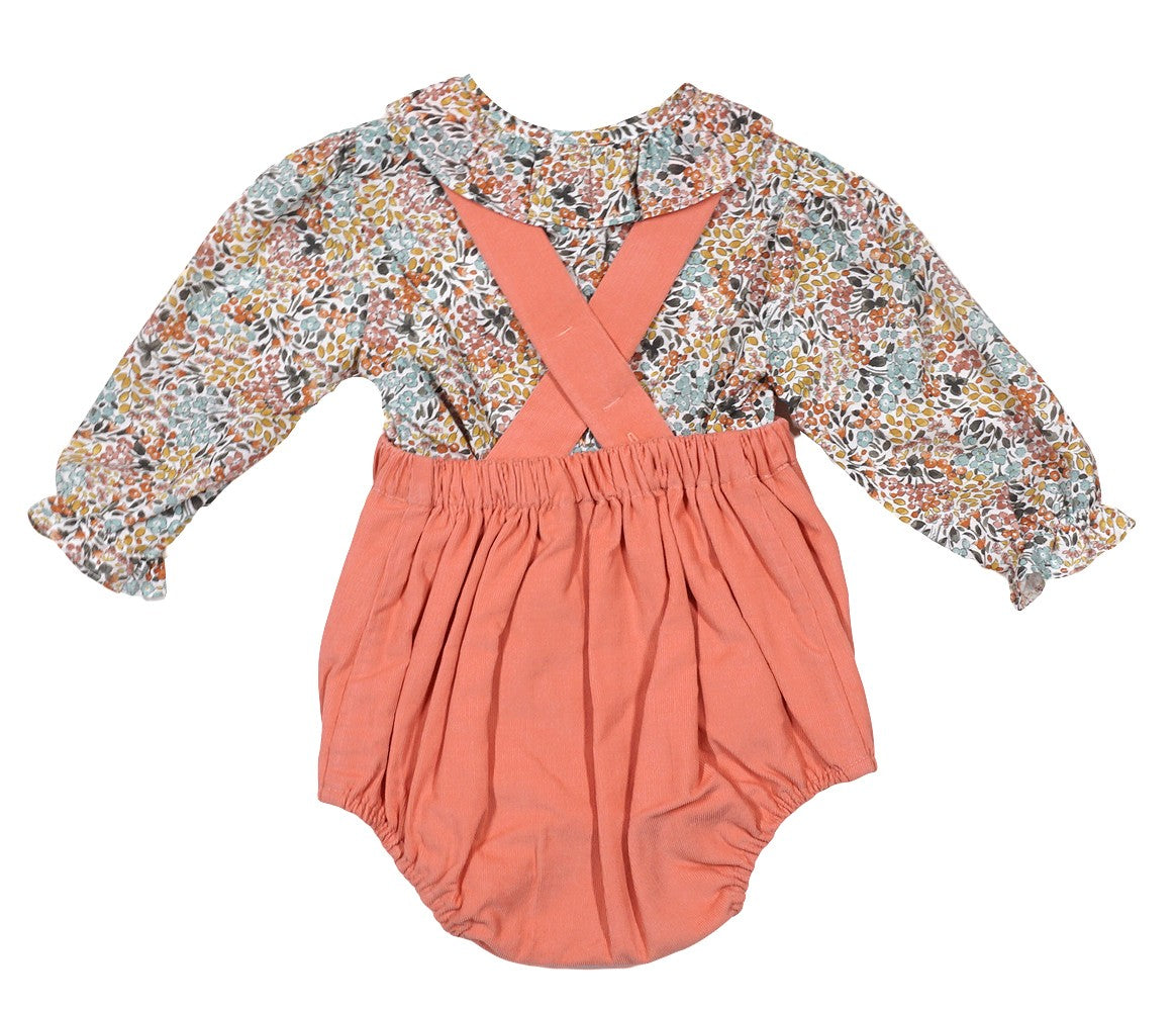 Sophie & Lucas Baby Girls Vintage Cord Embroidered Bubble with Floral Blouse - Exclusive to BDC
