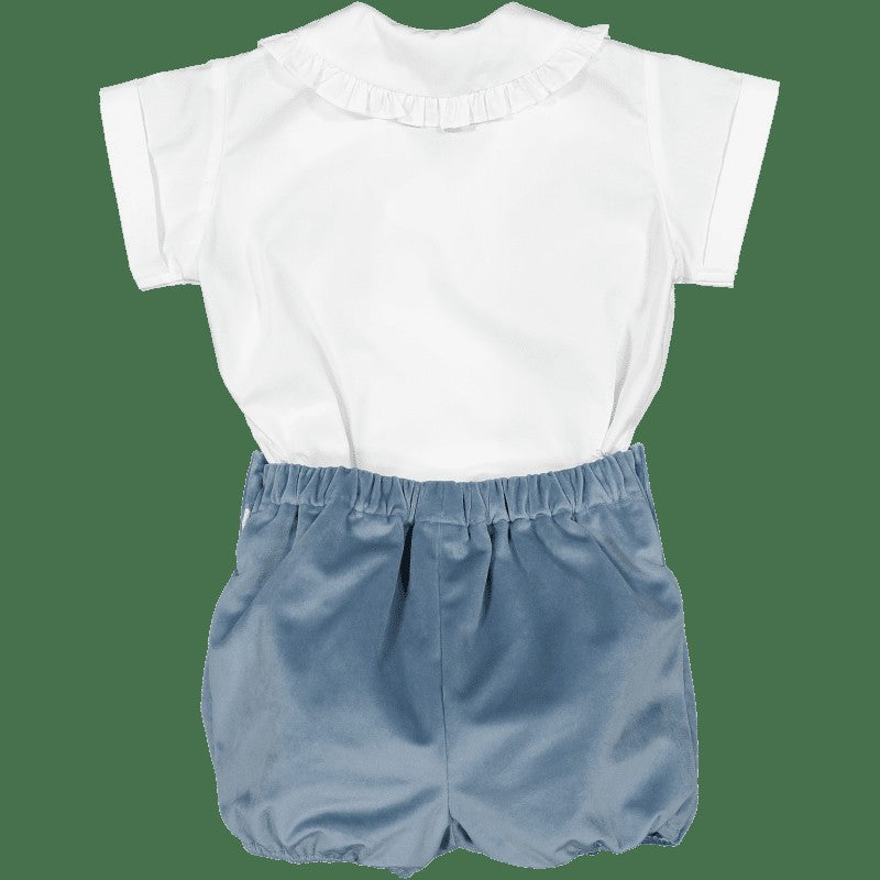 Sal & Pimenta Boys Dressy Button On Set - Velvet - Dusty Blue