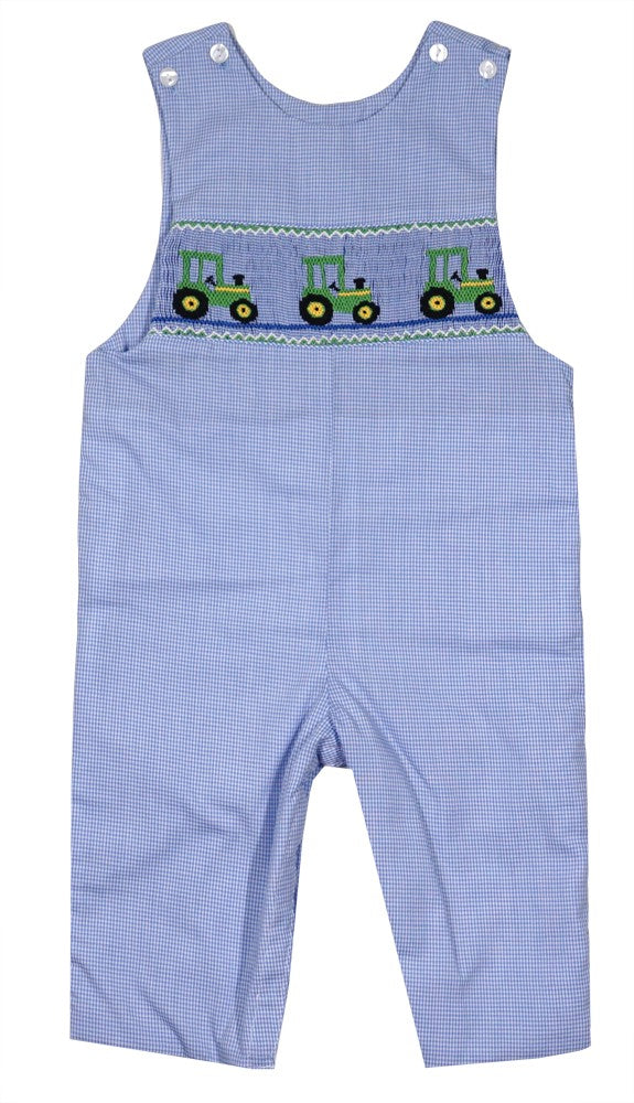 Anavini Velani Baby / Toddler Boys Light Blue Check Smocked Tractors Longall by Anavini