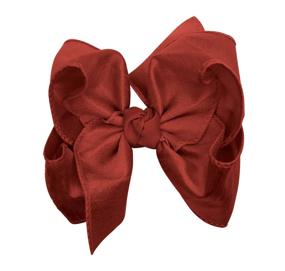 Beyond Creations Girls Double Knot Bow on Clip - Silk Ribbon - Burgundy