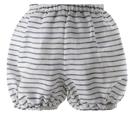 Rachel Riley London Baby Girls Stripe Linen Navy Blue Bow Dress with Bloomers