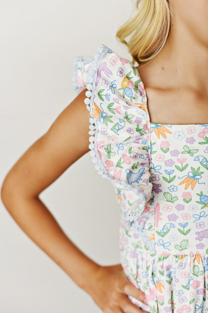Swoon Baby Girls Pastel Easter Bunny Print Pinafore Dress