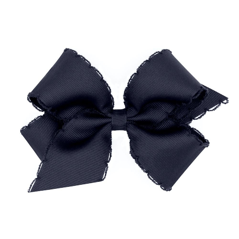 Wee Ones Girls Hair Bow - Monotone Moonstitch - Navy Blue
